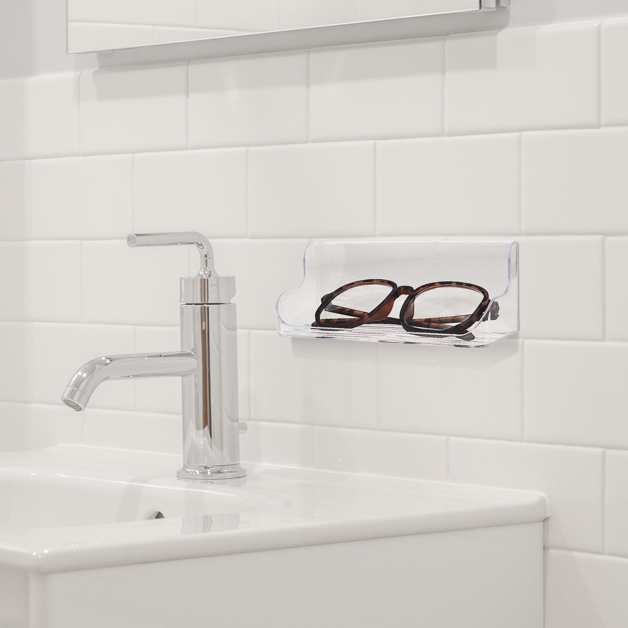 Eyeglasses Holder, Wall Mount Reading Glasses Storage Organizer for Bedroom Bathroom Study (Clear)