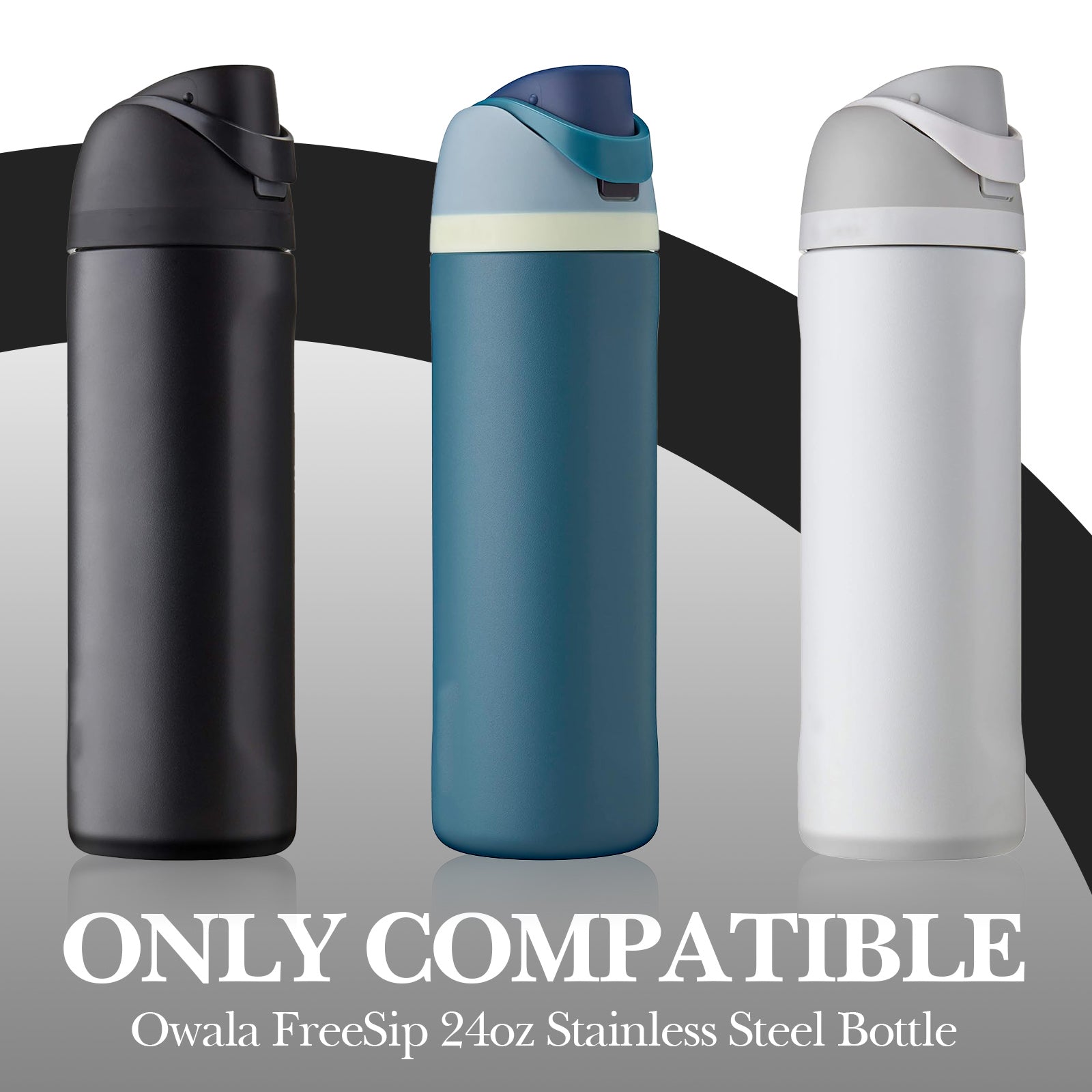 Linkidea Silicone Water Bottle Sleeve Compatible with Owala FreeSip 24oz, Anti-Slip Protector Waterbottle Boot, Bottle Bumper Cover, Black