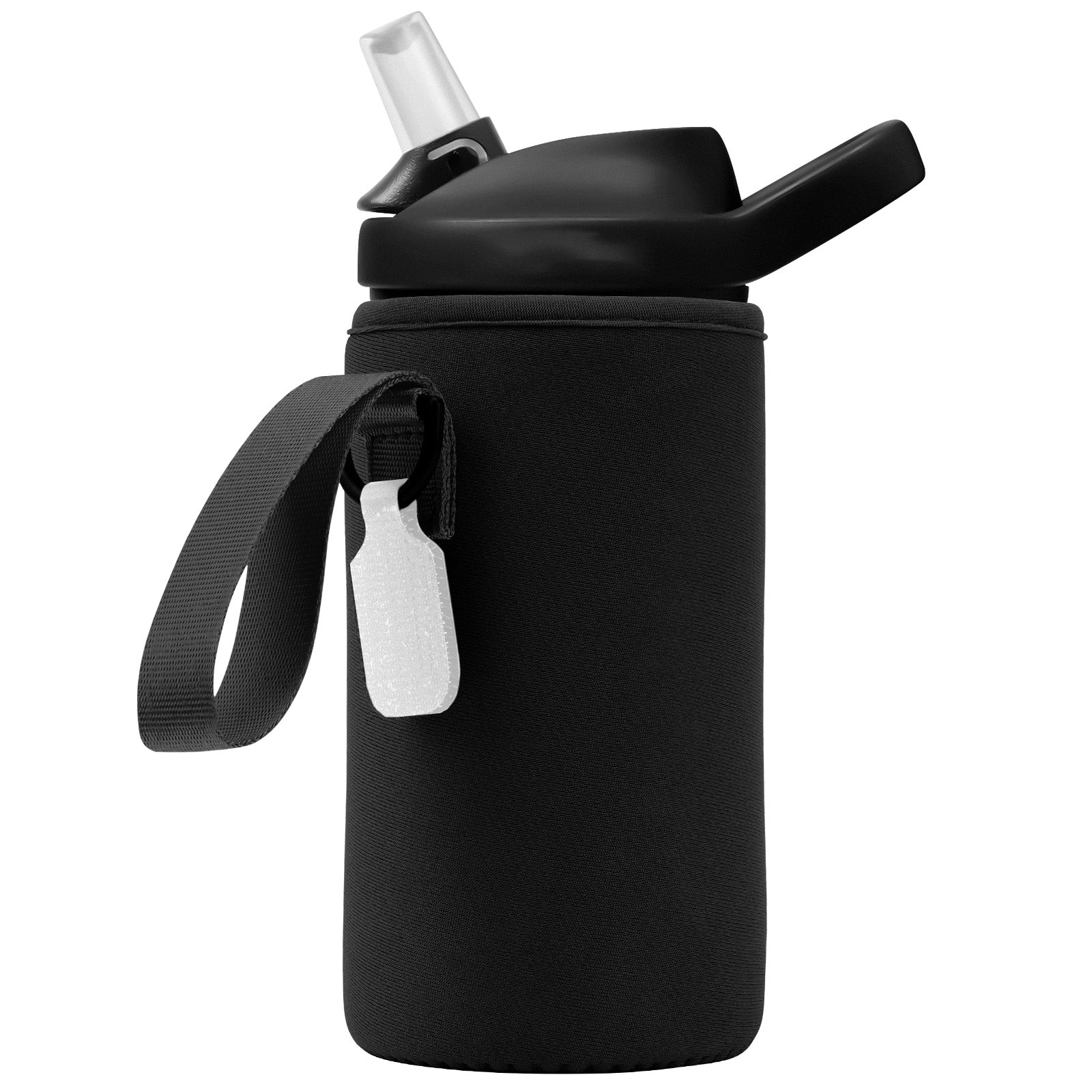 Linkidea Water Bottle Sleeve Compatible with CamelBak Eddy+ Tritan 14oz, Steel 12oz Kids Bottle, Waterbottle Holder Bag with Name Tag, Black