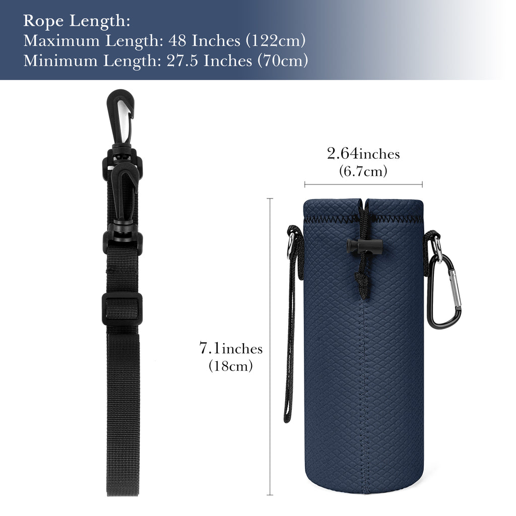 Linkidea Water Bottle Carrier with Shoulder Strap Compatible with Hydroflask Standard Mouth 18oz, CamelBak Carry Cap 20oz,Waterbottle Sling Bag Holder (Navy Blue)