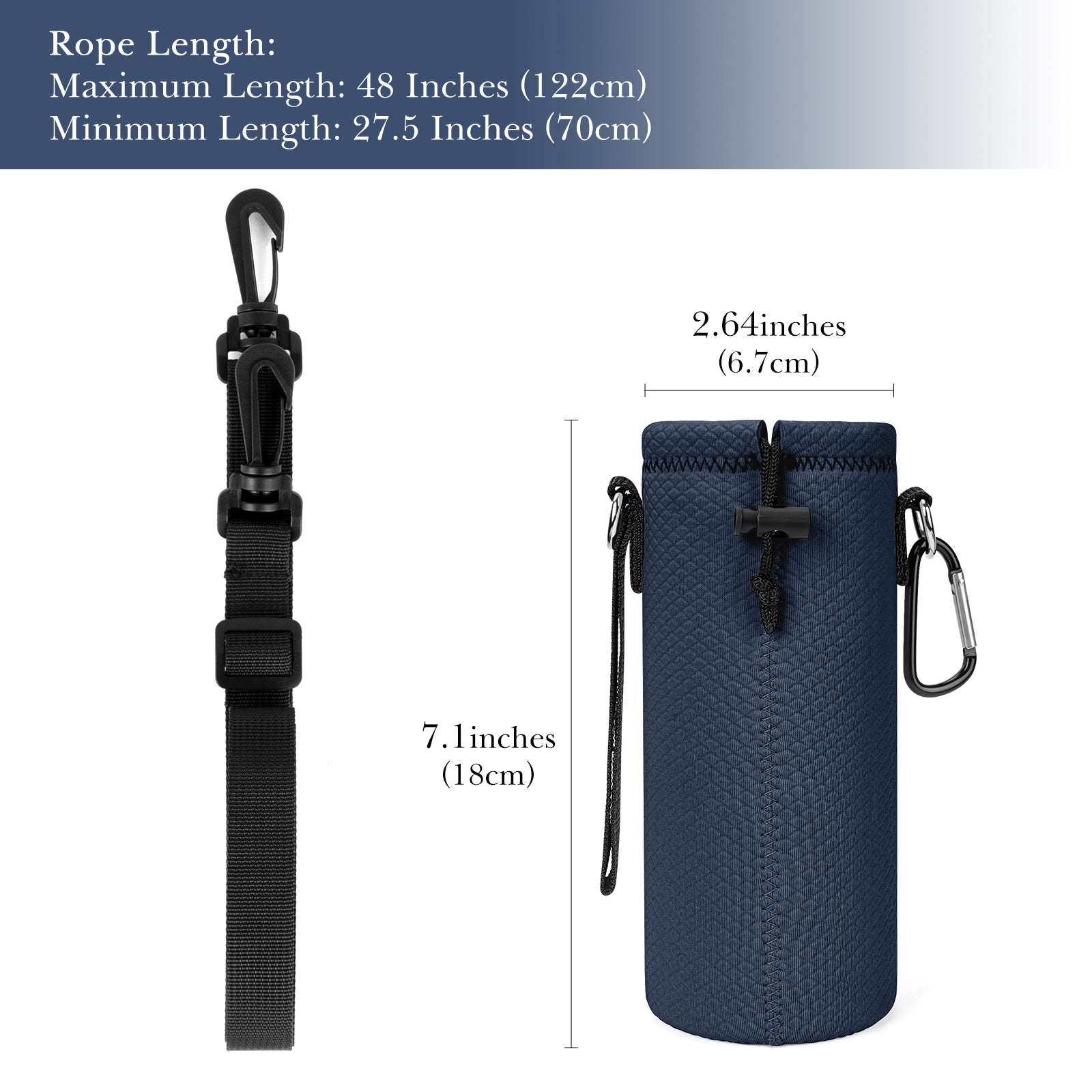 Linkidea Water Bottle Carrier with Shoulder Strap Compatible with Hydroflask Standard Mouth 18oz, CamelBak Carry Cap 20oz,Waterbottle Sling Bag Holder (Navy Blue)