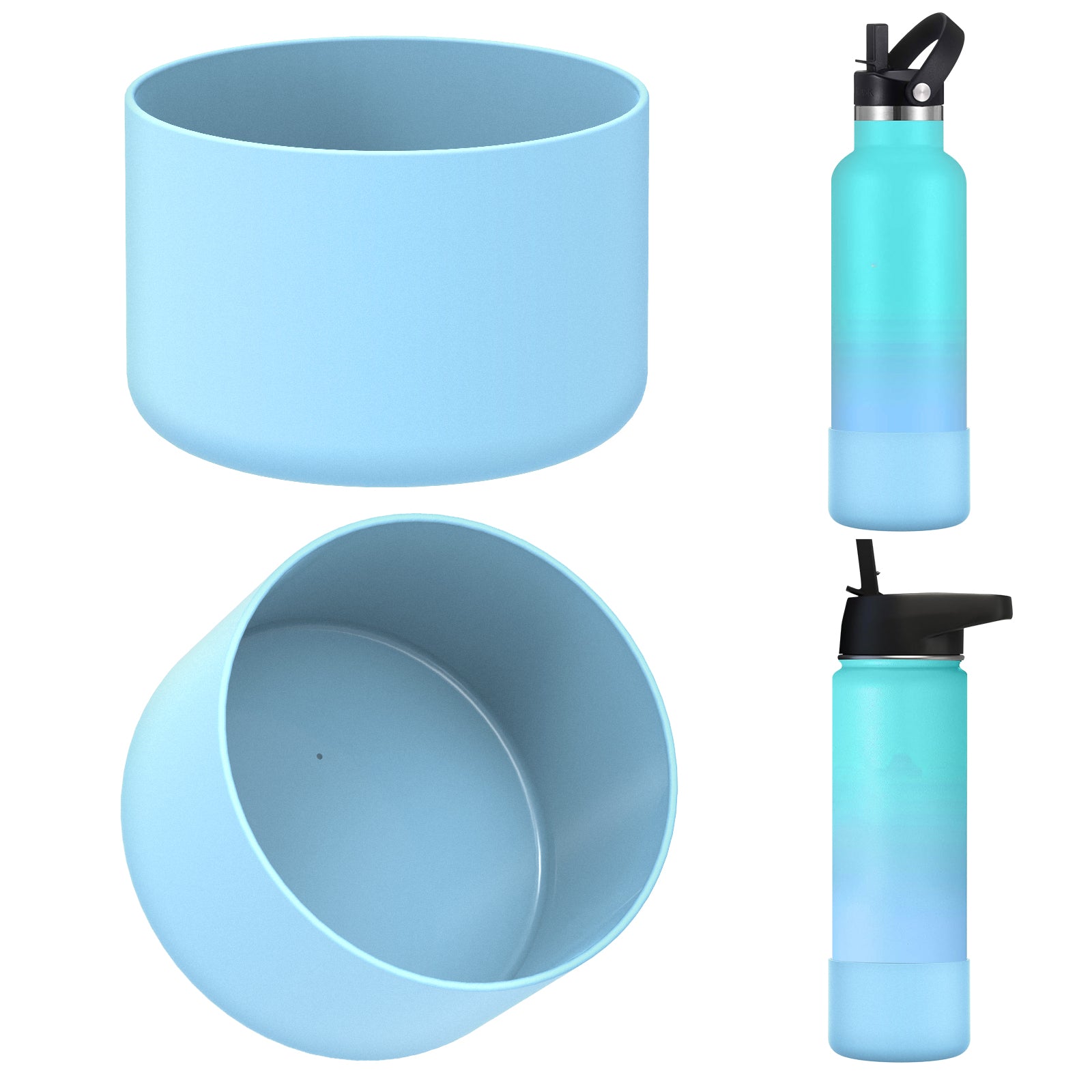 Linkidea 2 Pack Water Bottle Boot Compatible with IRON °FLASK Wide/Narrow Mouth 12oz/14oz/16oz/18oz/20oz/22oz/24oz, Silicone Bottle Bottom Sleeve Cover Bumper Protector (Sky Blue)