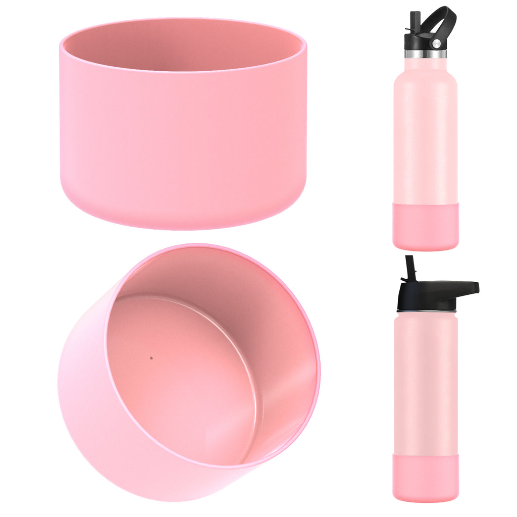 Linkidea 2 Pack Water Bottle Boot Compatible with IRON °FLASK Wide/Narrow Mouth 12oz/14oz/16oz/18oz/20oz/22oz/24oz, Silicone Bottle Bottom Sleeve Cover Bumper Protector (Light Pink)