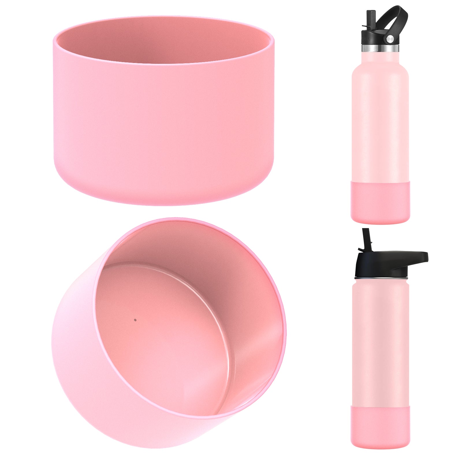 Linkidea 2 Pack Water Bottle Boot Compatible with IRON °FLASK Wide/Narrow Mouth 12oz/14oz/16oz/18oz/20oz/22oz/24oz, Silicone Bottle Bottom Sleeve Cover Bumper Protector (Light Pink)
