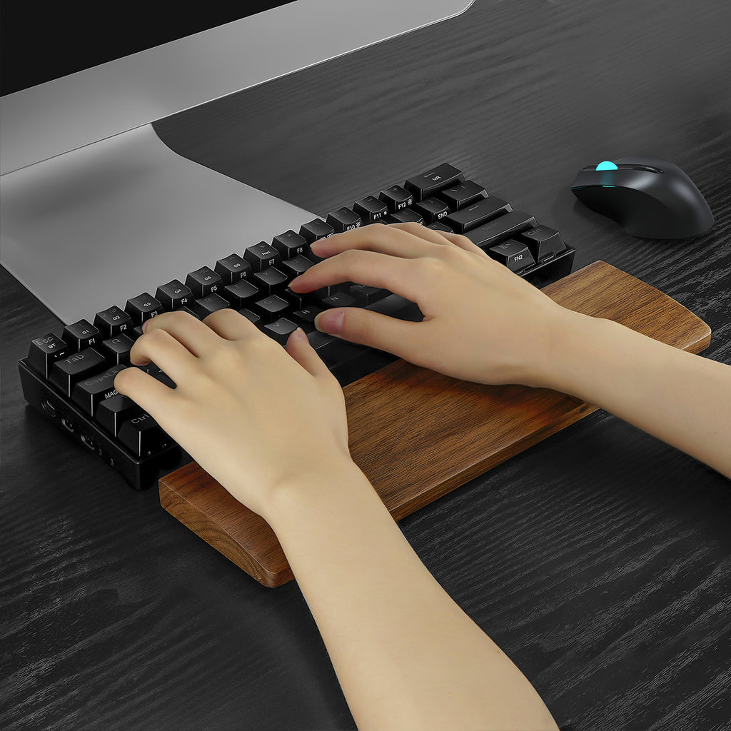 Linkidea Wooden Keyboard Wrist Rest for 61 Keys 60% Compact Keyboard, Compact Gaming Mechanical Keyboard Wrist Rest Hand Palm Pad, for Office, Computer, Laptop Typing, Gaming (Black Walnut)