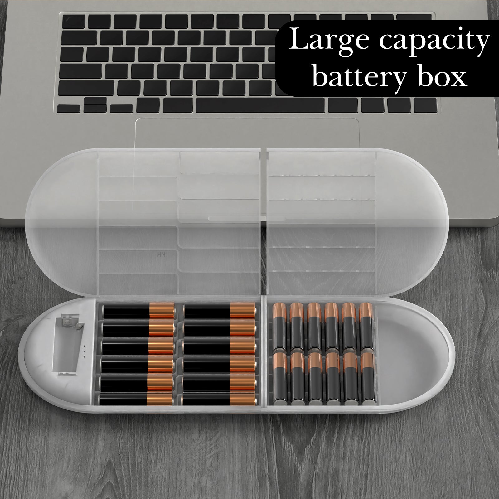 Linkidea Battery Storage Case With Tester, Portable Organizer for 12 AA, 12 AAA, Flat Batteries, Single Layer Storage Box (Clear)