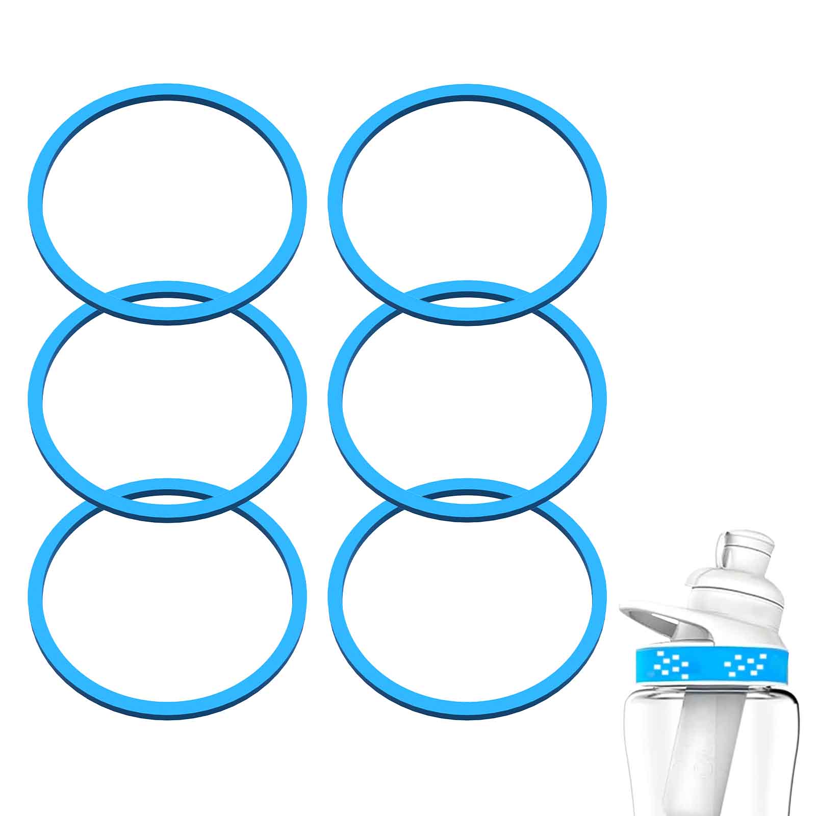 Linkidea 6 Pack Water Bottle Gasket Replacement Compatible with Cirkul 22oz Plastic Series Waterbottle, Silicone O Ring Leak Proof Rubber Seal with Tweezer for Bottle Lid, Blue