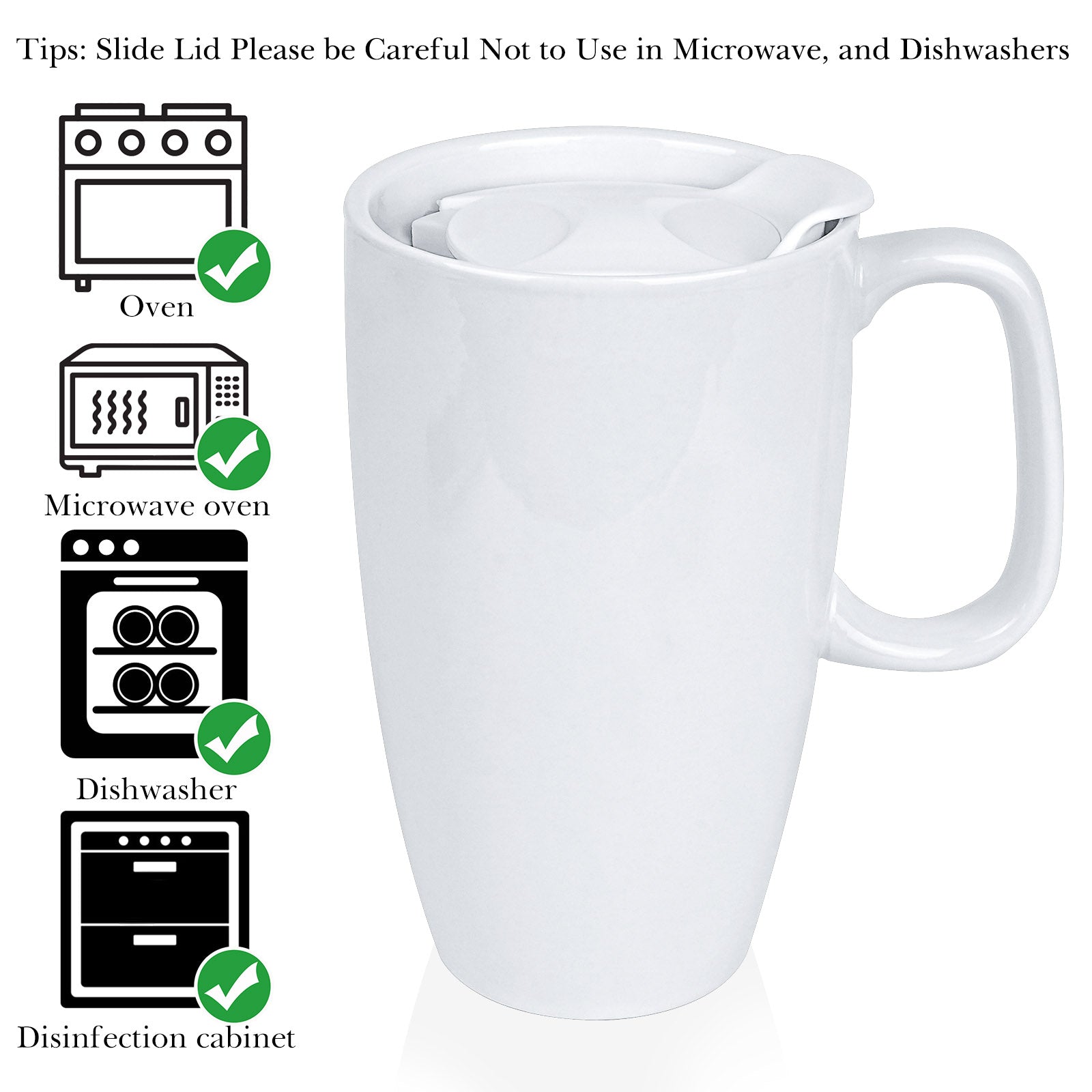 Linkidea Ceramic Coffee Mug with Slide Lid, 20oz Extra Large Travel Coffee Cup with Handle, Reusable Tall Coffee Mugs Large Capacity Drinking Teacups, Microwave and Dishwasher Safe