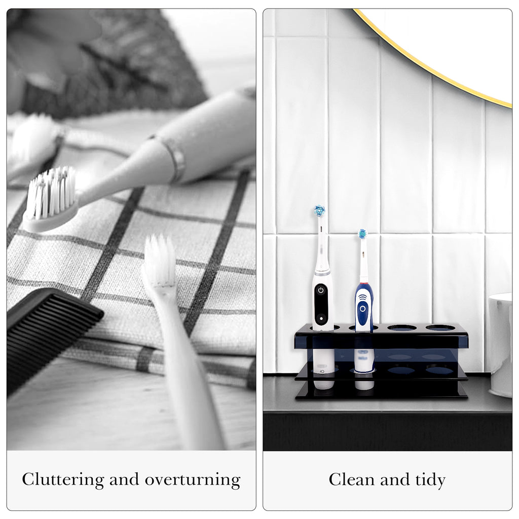 Linkidea Electric Tooth Brush Holder for Shower, Acrylic 4 Slots Countertop Organizer for Powered Toothbrush, Toothpaste, Compatible with Oral-B iO Series, Philips Sonicare, 7AM2M (Black)