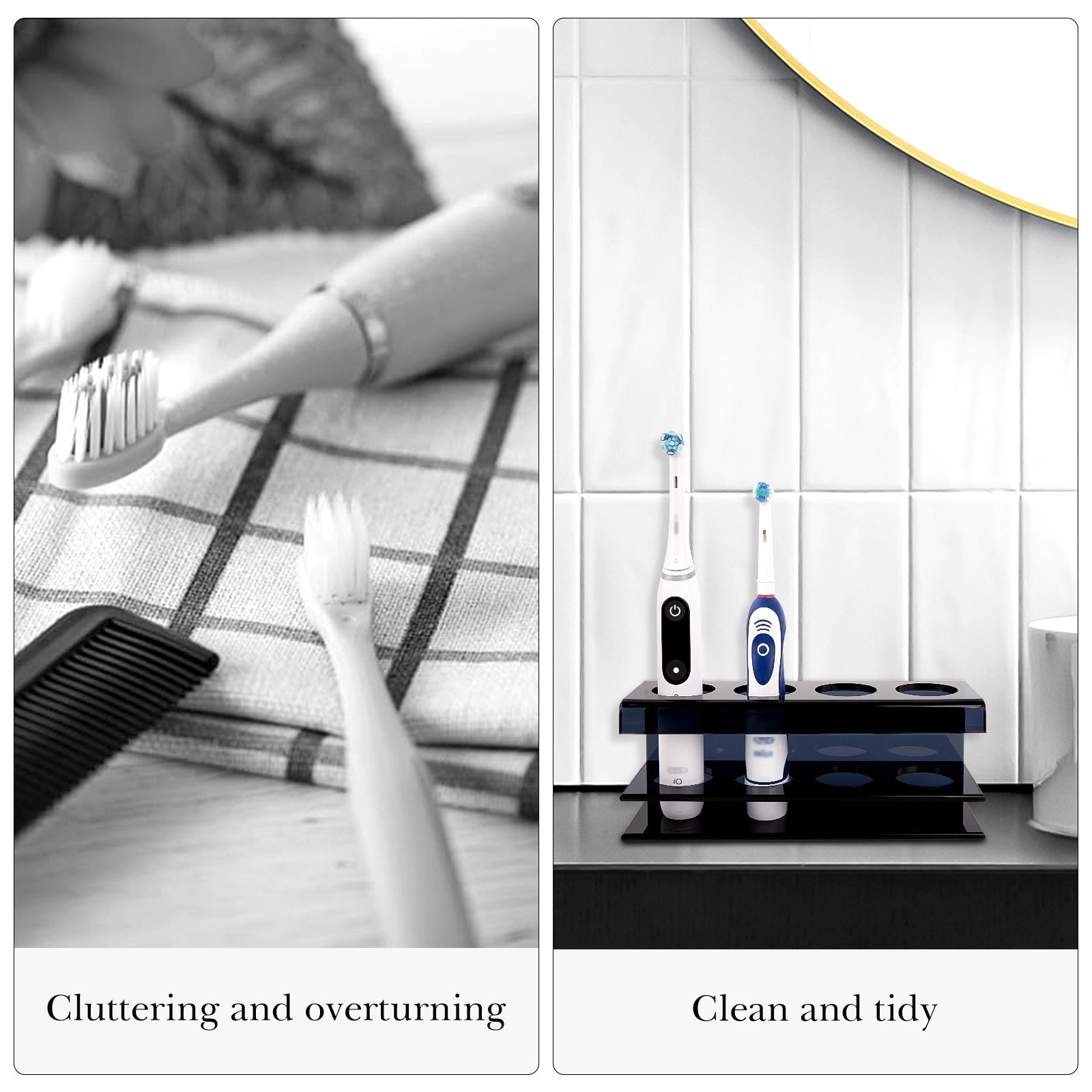 Linkidea Electric Tooth Brush Holder for Shower, Acrylic 4 Slots Countertop Organizer for Powered Toothbrush, Toothpaste, Compatible with Oral-B iO Series, Philips Sonicare, 7AM2M (Black)