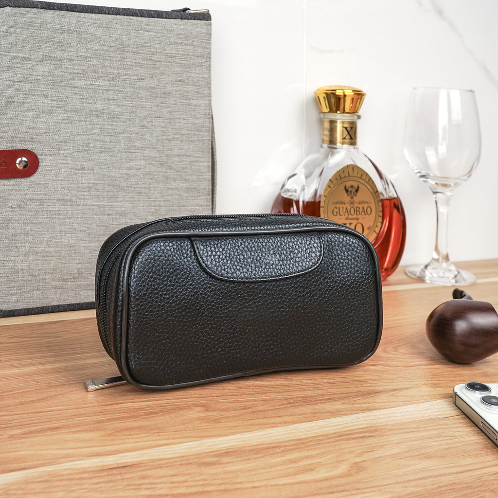 Linkidea Vegan Leather Tobacco Pipe Bag, Travel Pipe Organizer Pouch for Tobacco Pipes & Accessories, Portable Protective Storage Case for Gifts (Black)