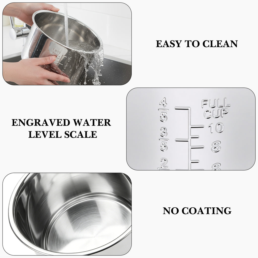 Linkidea Stainless Steel Inner Pot Replacement Compatible with COSORI CRP-R501IP-KUS Rice Cooker, No Coating Cooking Bowl, Dishwasher Safe