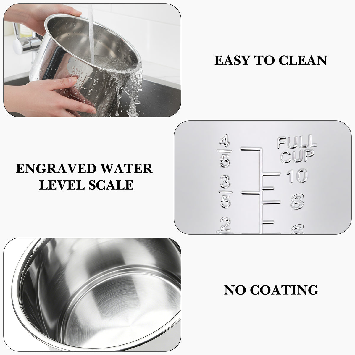 Linkidea Stainless Steel Inner Pot Replacement Compatible with COSORI CRP-R501IP-KUS Rice Cooker, No Coating Cooking Bowl, Dishwasher Safe