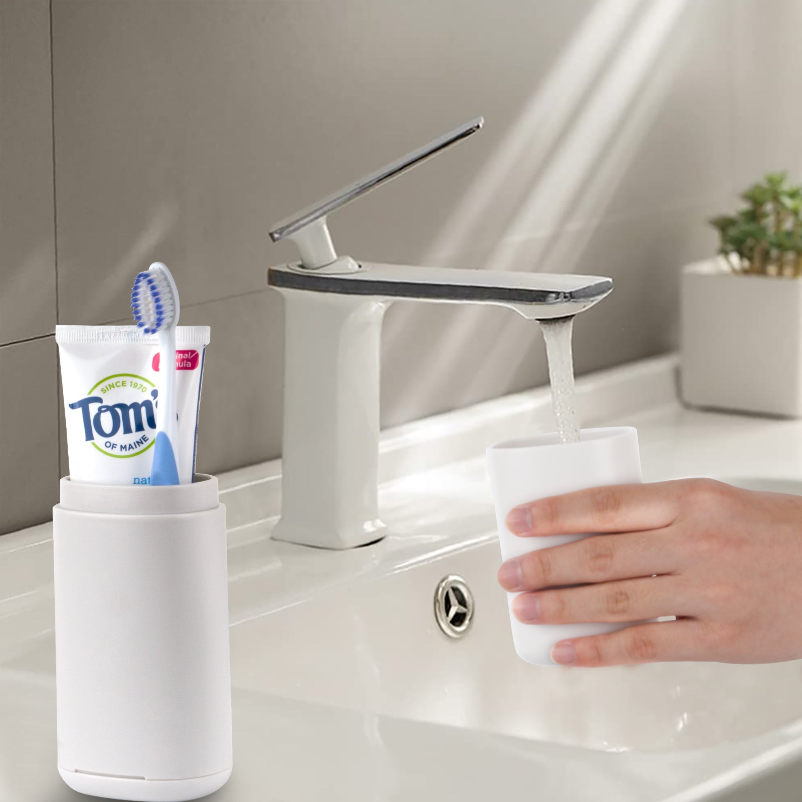 Linkidea 2 Pack Travel Toothbrush Toothpaste Storage Case, Portable Gargle Toothbrush Containers, Travel Toothbrush Holder for Camping, School, Business, Trip, Bathroom (Light Grey)