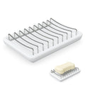 Linkidea Double Layer Ceramic Soap Dish, Stainless Steel Self Draining Soap Tray Holder, Soap Sponge Box for Bathroom Shower