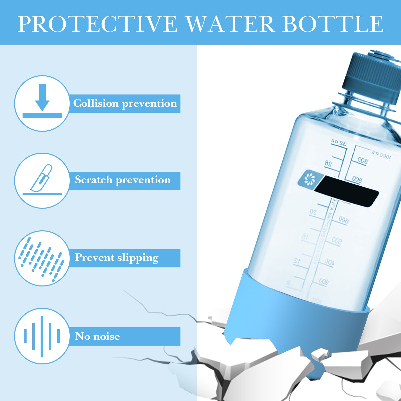 Linkidea 2 Pack Water Bottle Boot Compatible with Nalgene Sustain Wide Mouth 32oz/48oz, Narrow Mouth 32oz, Silicone Anti-Slip Bottle Bottom Bumper Protector (Blue)