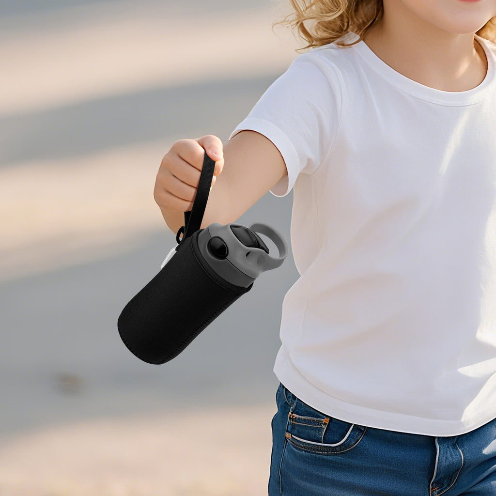 Linkidea Water Bottle Sleeve Compatible with Contigo Aubrey Tritan 14oz, Steel 13oz Kids Bottle, Waterbottle Holder Bag with Name Tag, Black