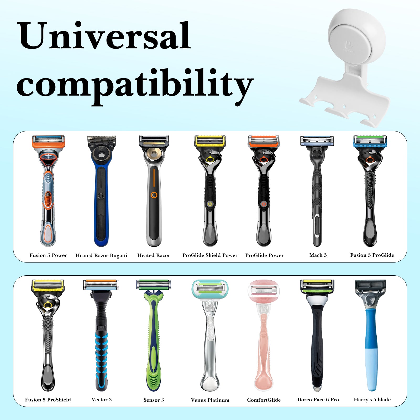 Linkidea 2 Pack Razor Holder for Shower Wall, Suction Cup Hooks Razor Holder, Removable and Reusable Shower Razor Holder , Compatible with Gillette Fusion 5 Power, Dorco, Harry's (White)