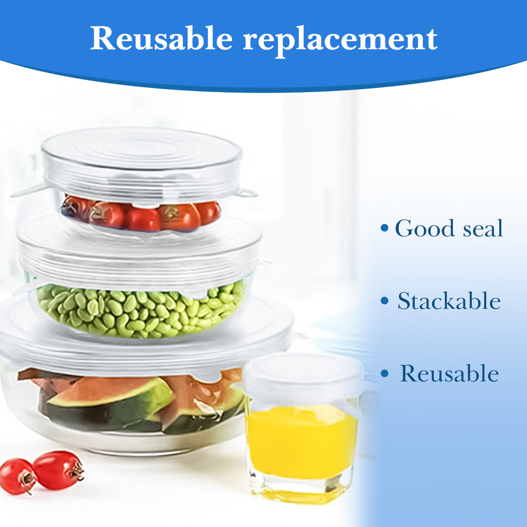 Linkidea 12 Pcs Silicone Stretch Lids, Flexible Round & Rectangle Fit 2.6\" - 8.1\", Stretchy Silicone Lids for Food Storage, Different Sizes Reusable Silicone Bowl Covers (Blue & White)