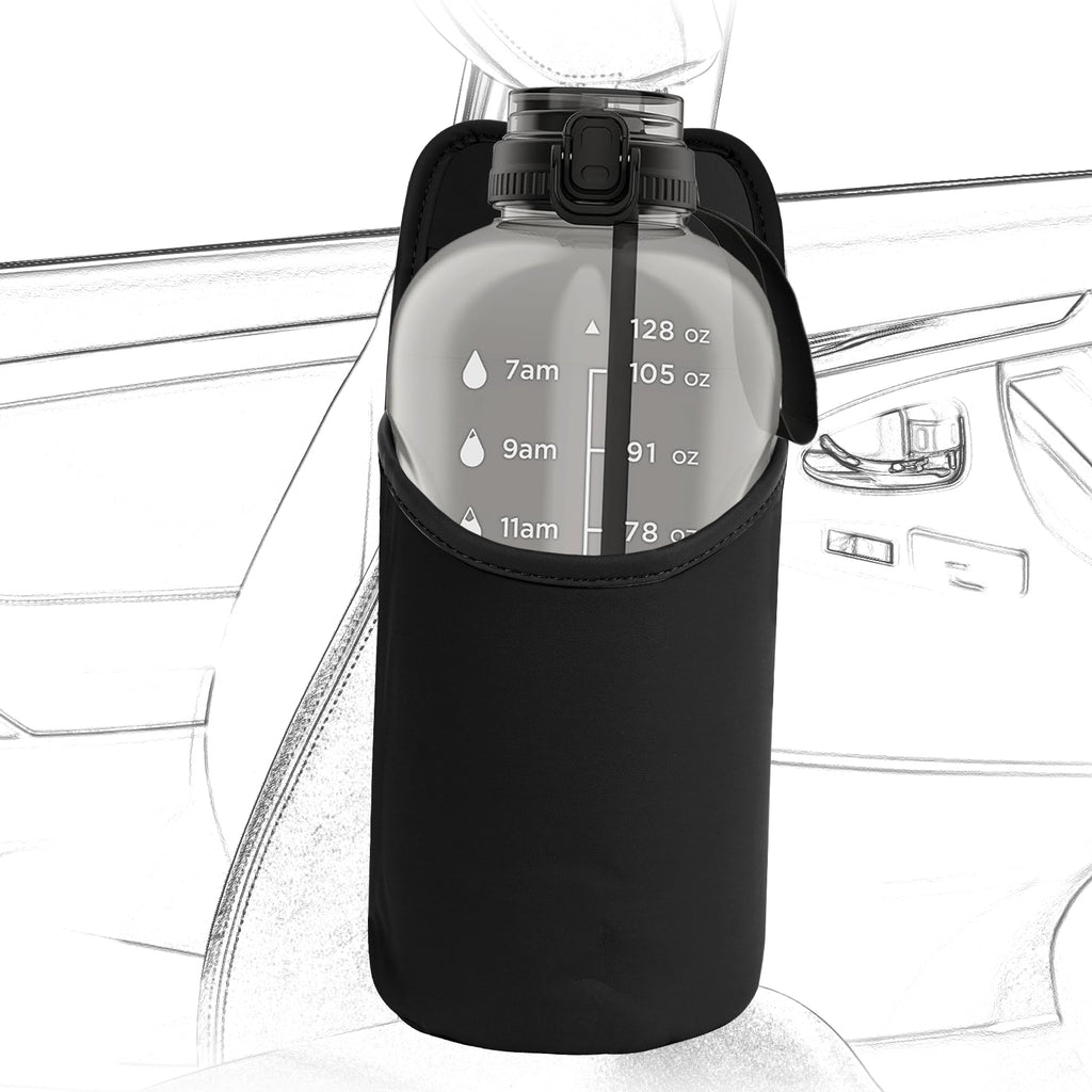 Linkidea Extra Large Car Seat Side Water Bottle Holder Compatible with EYQ 128oz, Hydracy Sport Bottle 78oz, Auto Seat Large Cup Hanging Bag with Mesh Pocket, Black