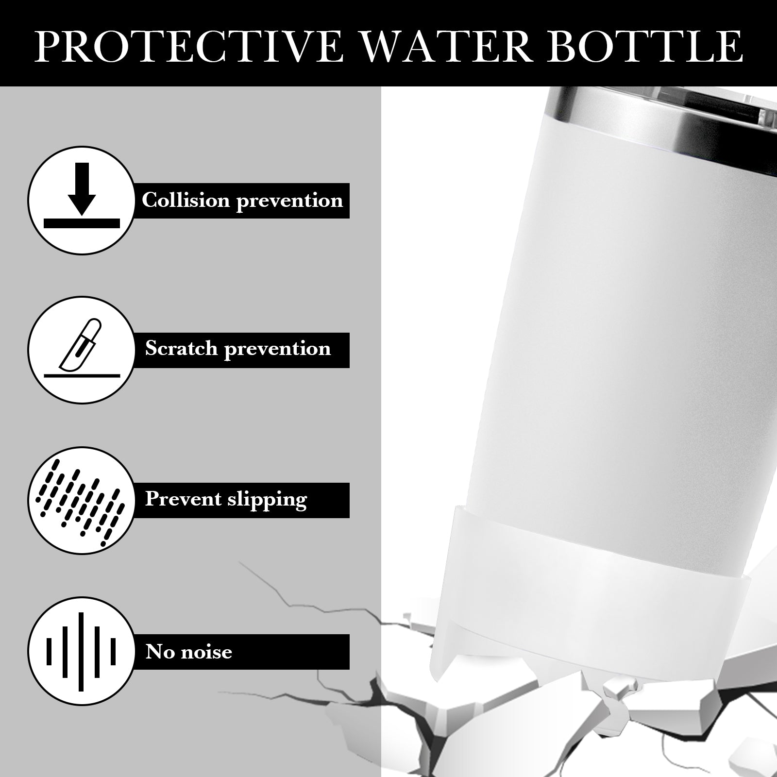 Linkidea Water Bottle Boot Compatible with YETI Rambler Travel Mug 20oz/30oz, Tumbler 20oz/30oz, Silicone Anti-Slip Water Bottle Bottom Sleeve Cover Protector (Clear White / 2 Pack)
