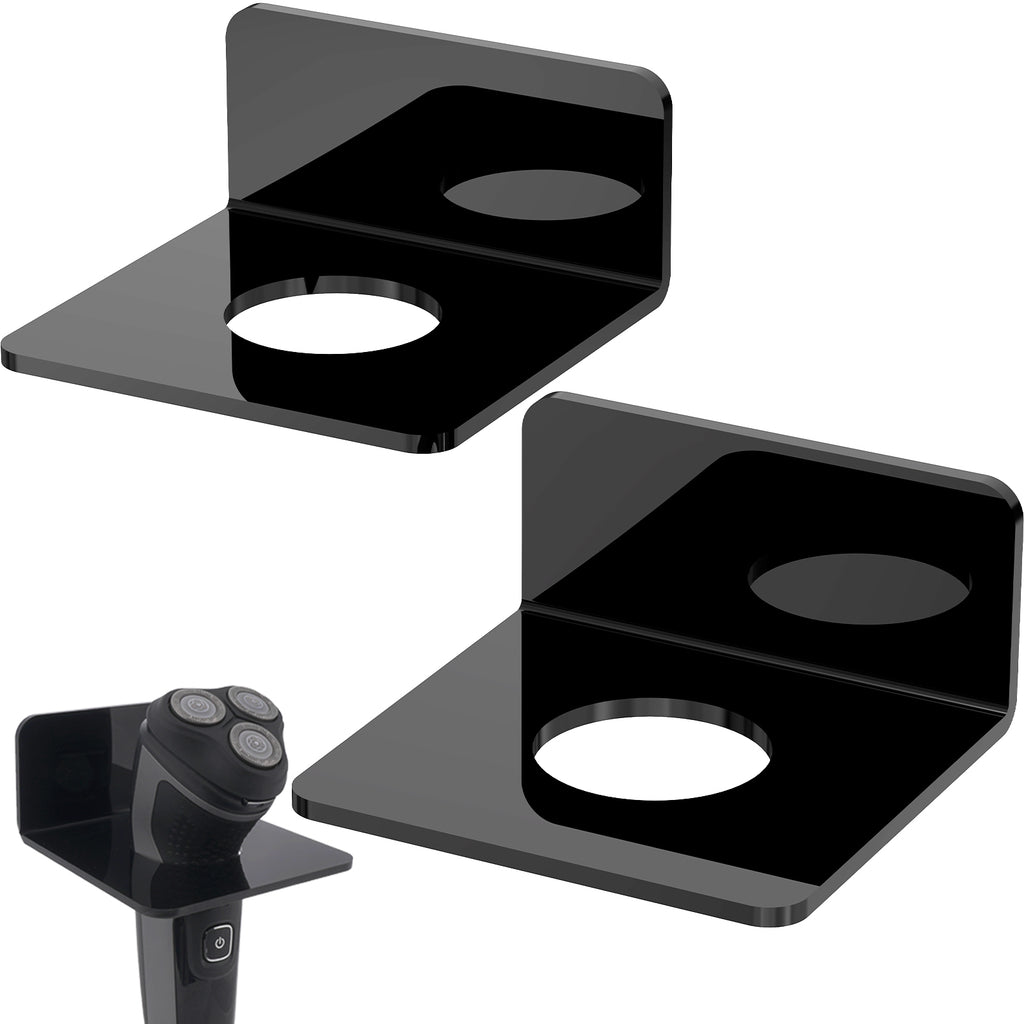 Linkidea 2 Pack Wall Mount Electric Razor Holder, Compatible with Philips Norelco Series 9 / 7 / 5, Self-Adhesive Bathroom Organizer Shaving Stand (Black)