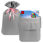 Linkidea 4 Pack Reusable Drawstring Gift Bags, Fabric Toy Storage Pouch for Building Blocks & Bricks, Party Favor Bags for Birthday, Christmas, Multi-Purpose Present Storage Bags (Grey)