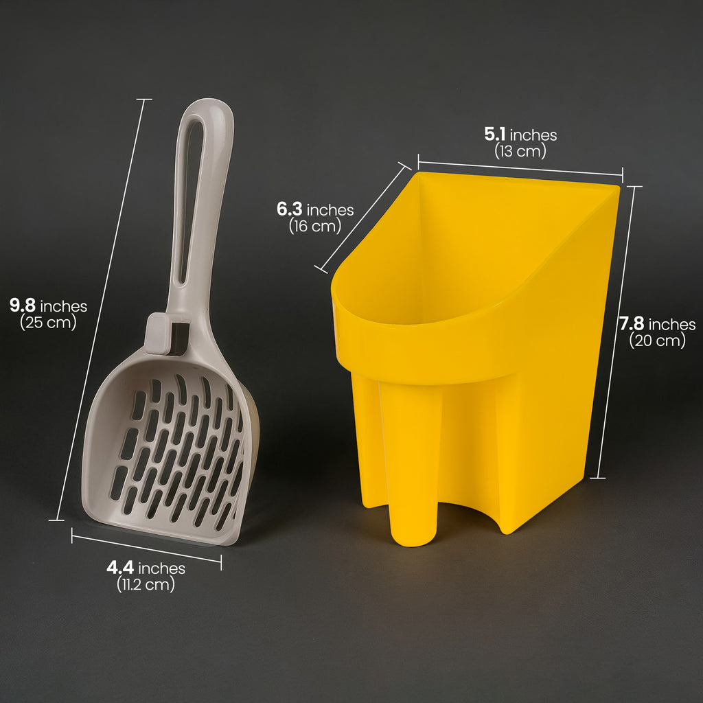 Cat Litter Scoop Holder with Storage Bucket, Large Capacity Litter Tool Container with Durable Plastic Scooper, Deep Shovel Design for Easy Clumping Litter Box Cleaning