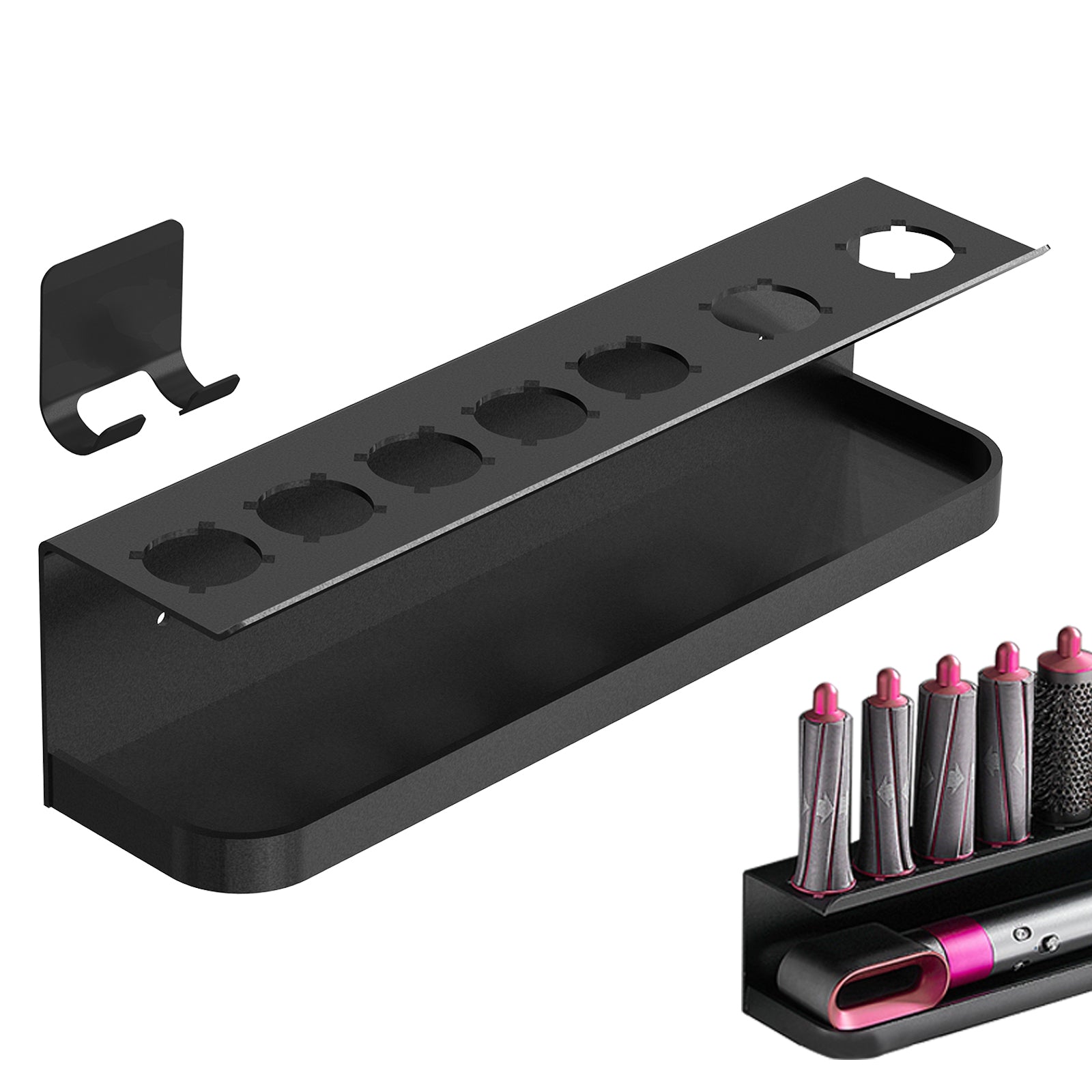 Linkidea Wall Mounted Stand Compatible with Dyson Airwrap, Hair Curling Iron Accessories Holder for Home Counter Bathroom Organizer (Black)