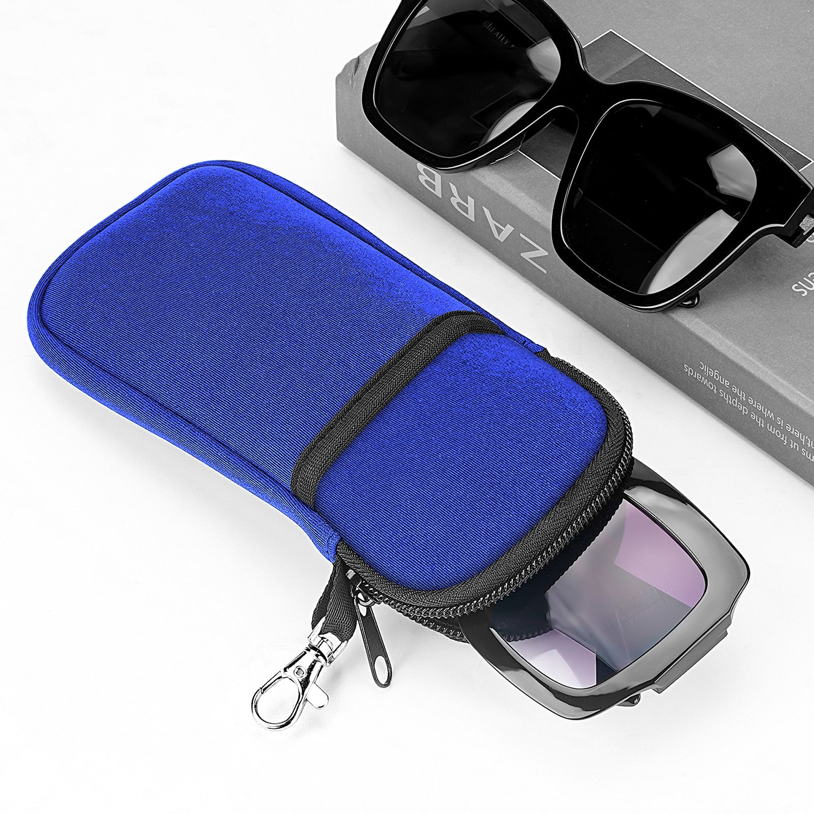 Linkidea Oversized Sunglasses Case 2 Pack, Large Frame Glasses Case for Sunglasses, Eyeglasses Travel Bag Compatible with QUAY NIGHTFALL/HIGH KEY TWIST Ray-Ban Aviator Max (Blue)