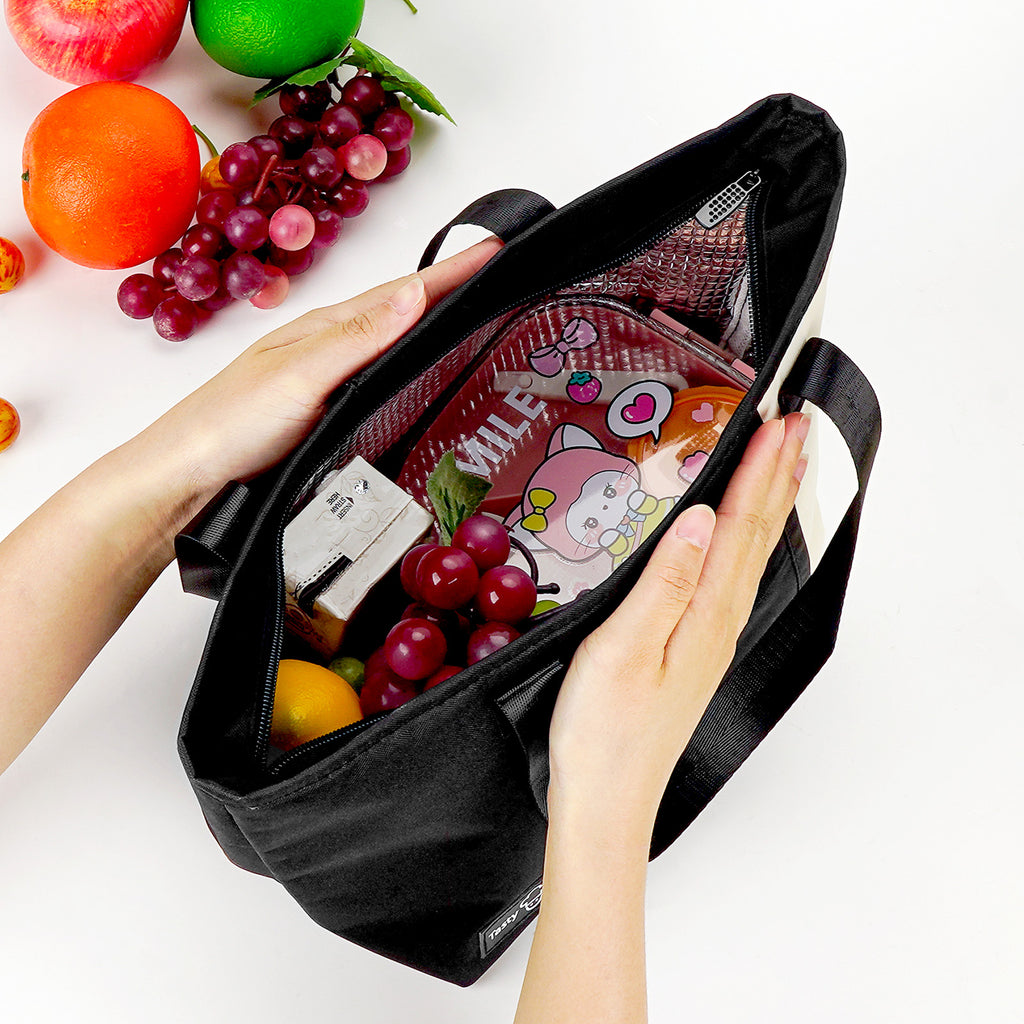 Linkidea Insulated Lunch Bag, Reusable Lunch Tote Bag with Zipper for Men & Women, Insulated Lunch Box Bag with Hand Strap Compatible with Bentogo, Iteryn, Bentoheaven, Ello, Natraprow (Black)