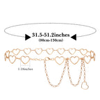 Plus Size Chain Belt for Women, 2 Pack Love Style Metal Chain Belt Women Belly Waist Chains, Extra Long Body Chain, Max 51.2 Inch Adjustable Chunky Belt Chain (Gold, Silver)