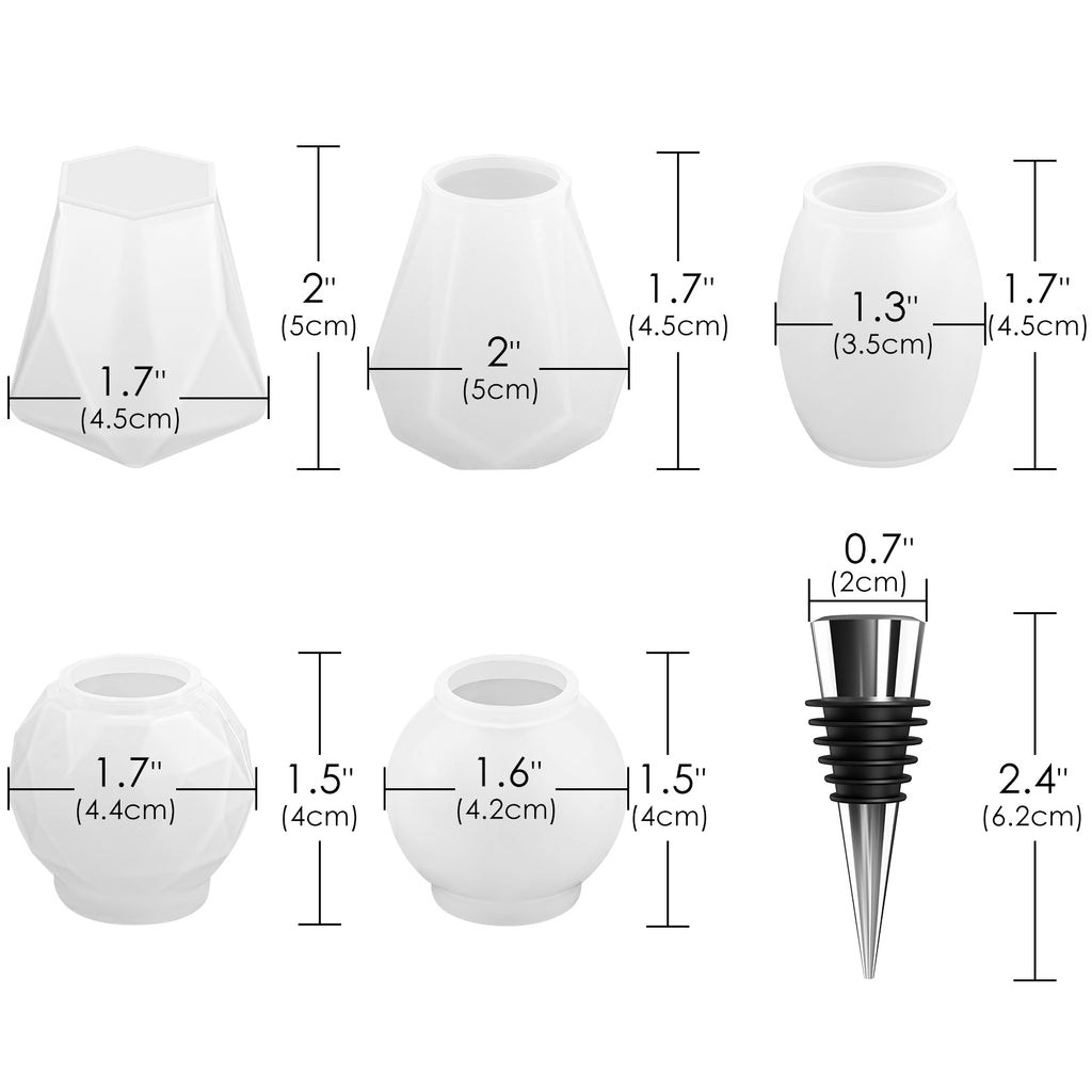Linkidea DIY Resin Wine Stopper Kit, 10 Geometric Silicone Molds & 5 Stainless Steel Reusable Wine Bottle Stoppers, Resin Crafts for Handmade Gifts & Wine Accessories