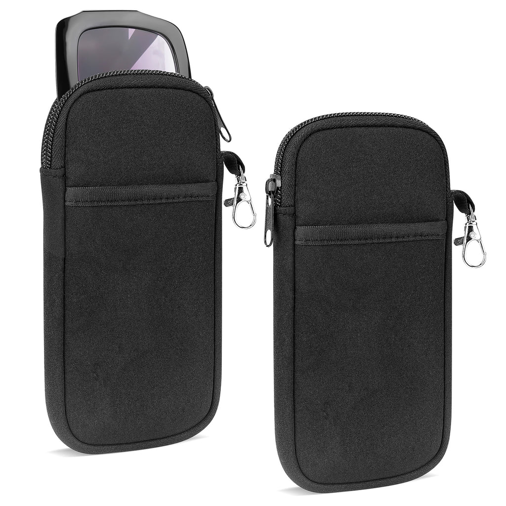 Extra Large Sunglasses Pouch Case with Metal Buckle, 2 Pack Sun Glasses Eyeglasses Organizer Soft Bag Compatible with CELINE CL40227U Versace VE4395 Gucci GG0595S GG0875S (XXL, Black)