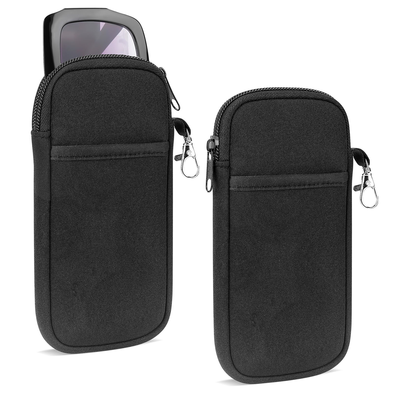 Extra Large Sunglasses Pouch Case with Metal Buckle, 2 Pack Sun Glasses Eyeglasses Organizer Soft Bag Compatible with CELINE CL40227U Versace VE4395 Gucci GG0595S GG0875S (XXL, Black)