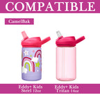 Linkidea Water Bottle Sleeve Compatible with CamelBak Eddy+ Tritan 14oz, Steel 12oz Kids Bottle, Waterbottle Holder Bag with Name Tag, Rose Red