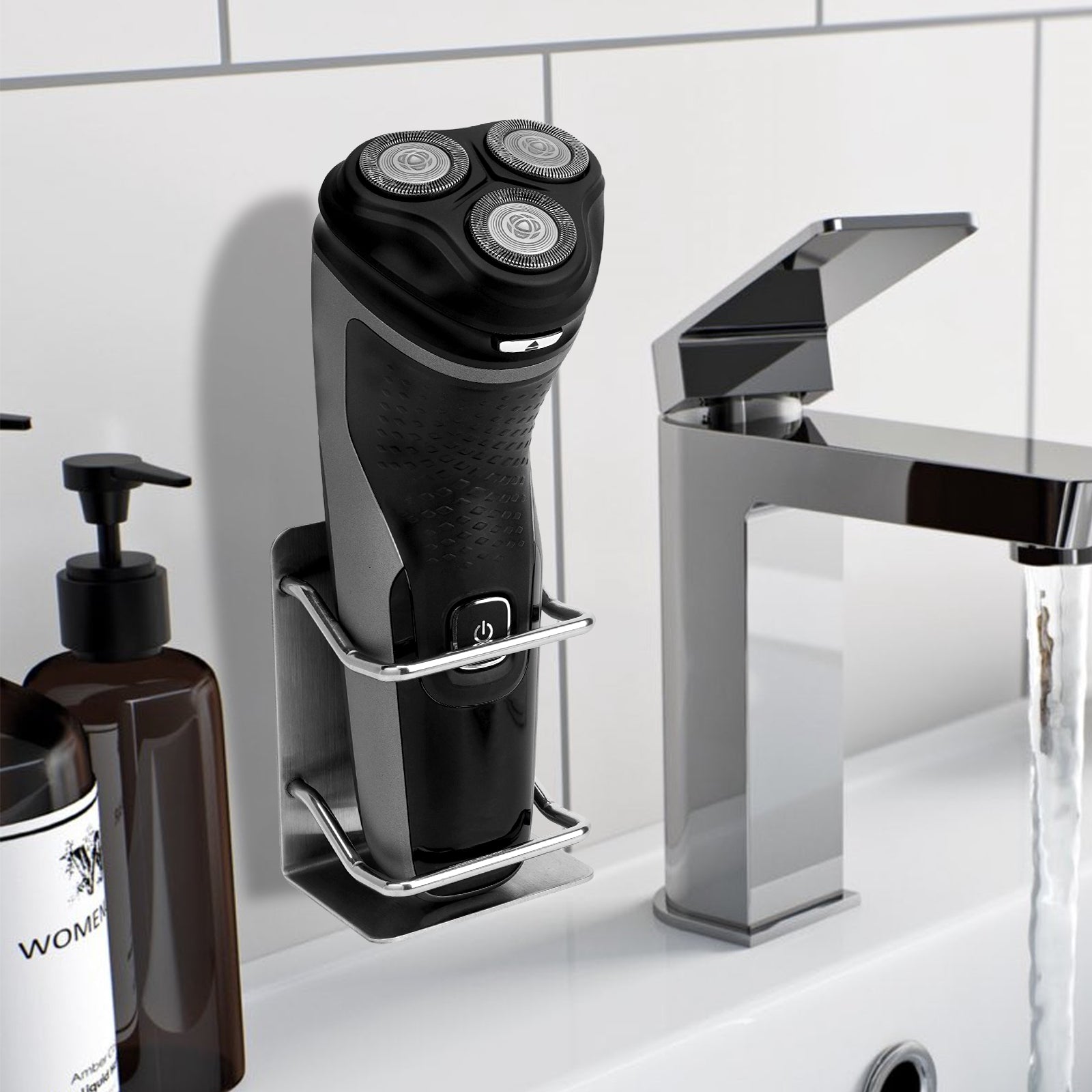 Linkidea 2 Pack Stainless Steel Electric Razor Holder for Shower, Shaver Organizer Compatible with Braun Series 5, Philips Series 2400, 5000x, 9000 (Silver)