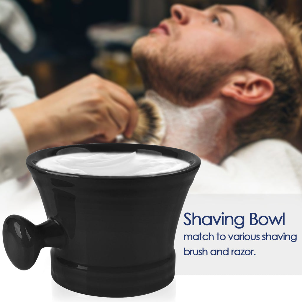 Linkidea Ceramic Mug Shaving with Knob Handle, Deep Size Wet Shaving Cup, Razor Shave Soap and Cream Bowl for Men (Black)