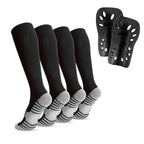 Linkidea Kids Soccer Socks with Shin Guards, 2 Pairs Breathable Knee High Socks with Lightweight Shin Pads, Long Sleeve Cushion Socks for Child 4-6 Years Over the Calf Soccer Socks (Black, S)
