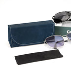 Extra Large Sunglasses Pouch Case, Blue Vegan Leather Eyewear Organizer Soft Bag Compatible with Rayban RB4401D/RBS0101S/RB8097/RB8089/RB4098