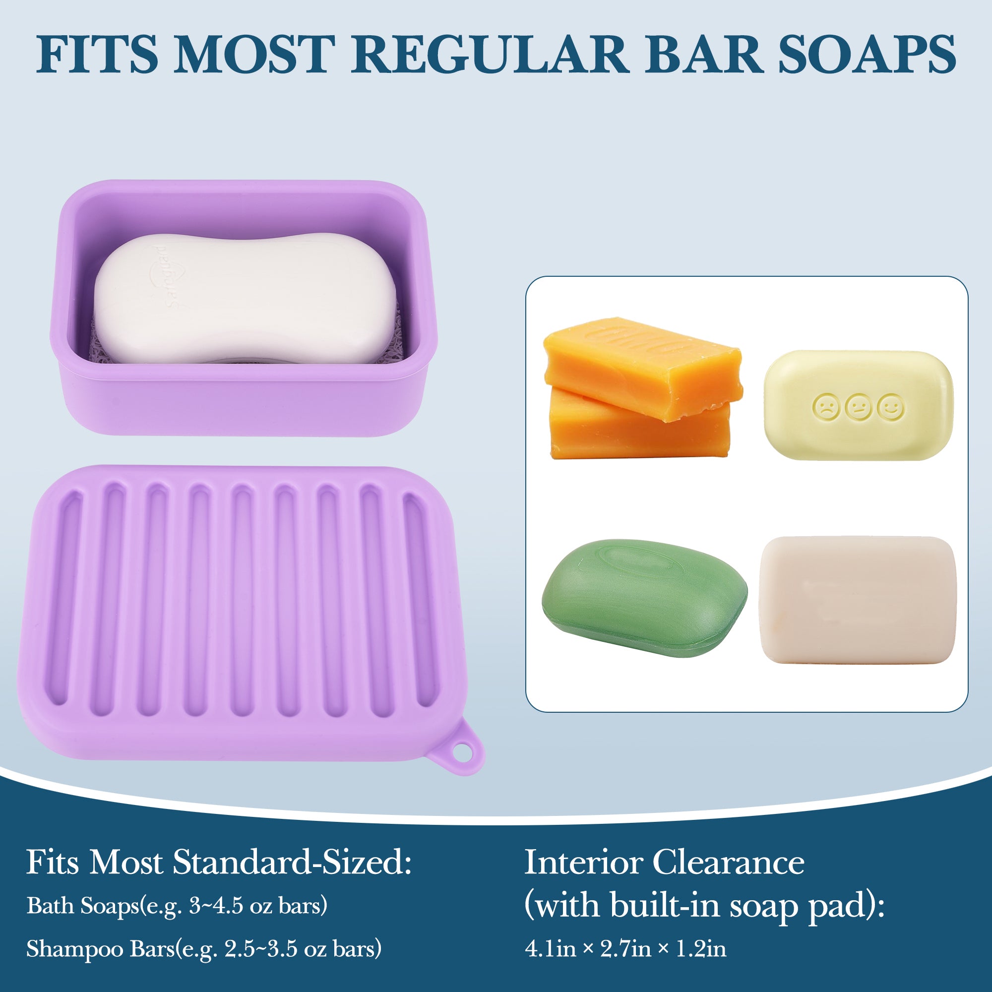 Linkidea Silicone Travel Soap Storage Box, Compact Bar Soap Holder with Drainage Layer, Shatterproof Better Storage, Suitable for Bathroom, Gym (Purple)