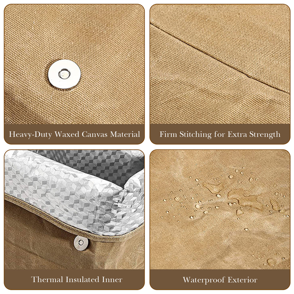Linkidea Wax Canvas Lunch Bag, Waterproof Firm Storage Container for Food, Reusable Large Capacity Insulated Sack Fits Picnic, Work, Portable Organizer for Men & Women (Brown)