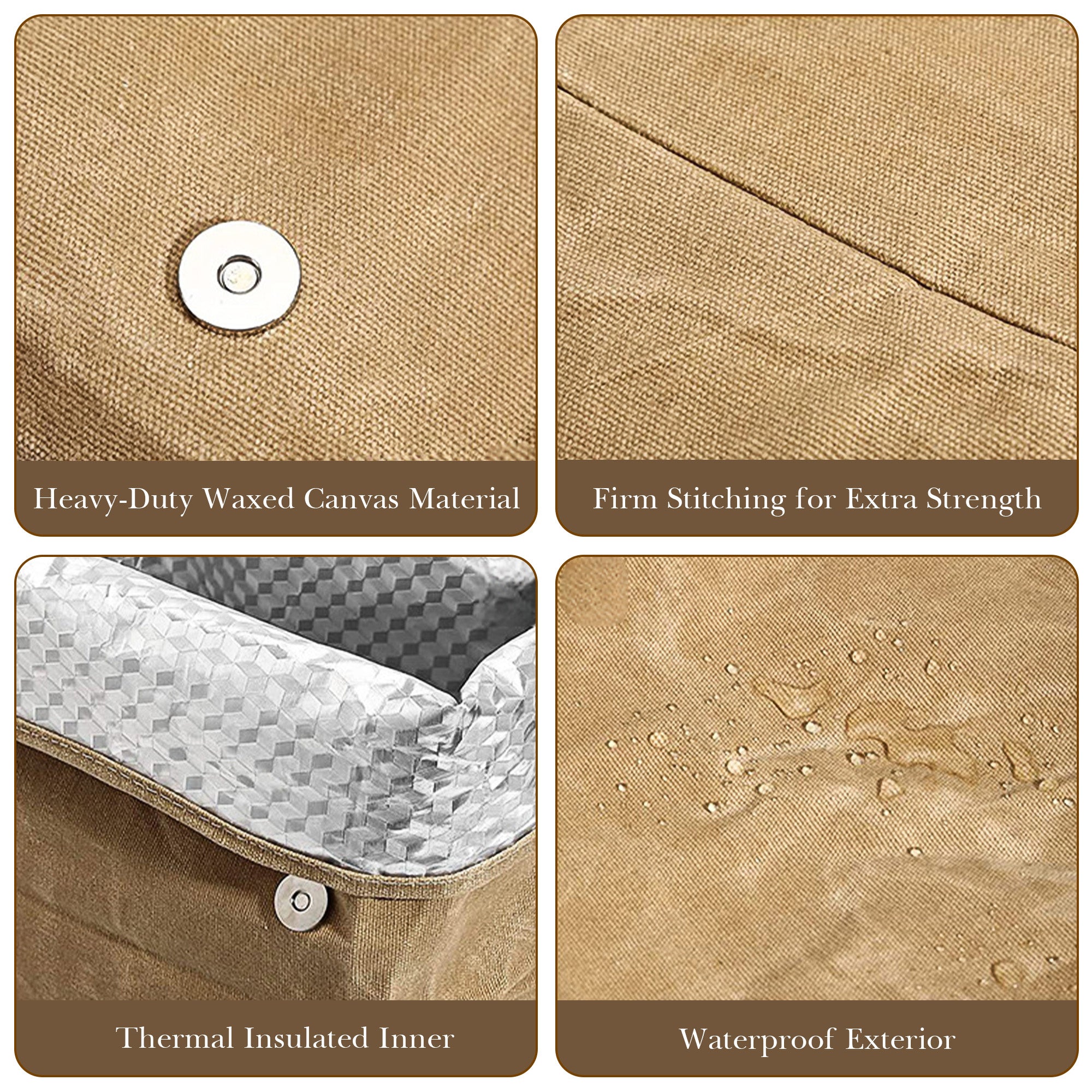 Linkidea Wax Canvas Lunch Bag, Waterproof Firm Storage Container for Food, Reusable Large Capacity Insulated Sack Fits Picnic, Work, Portable Organizer for Men & Women (Brown)