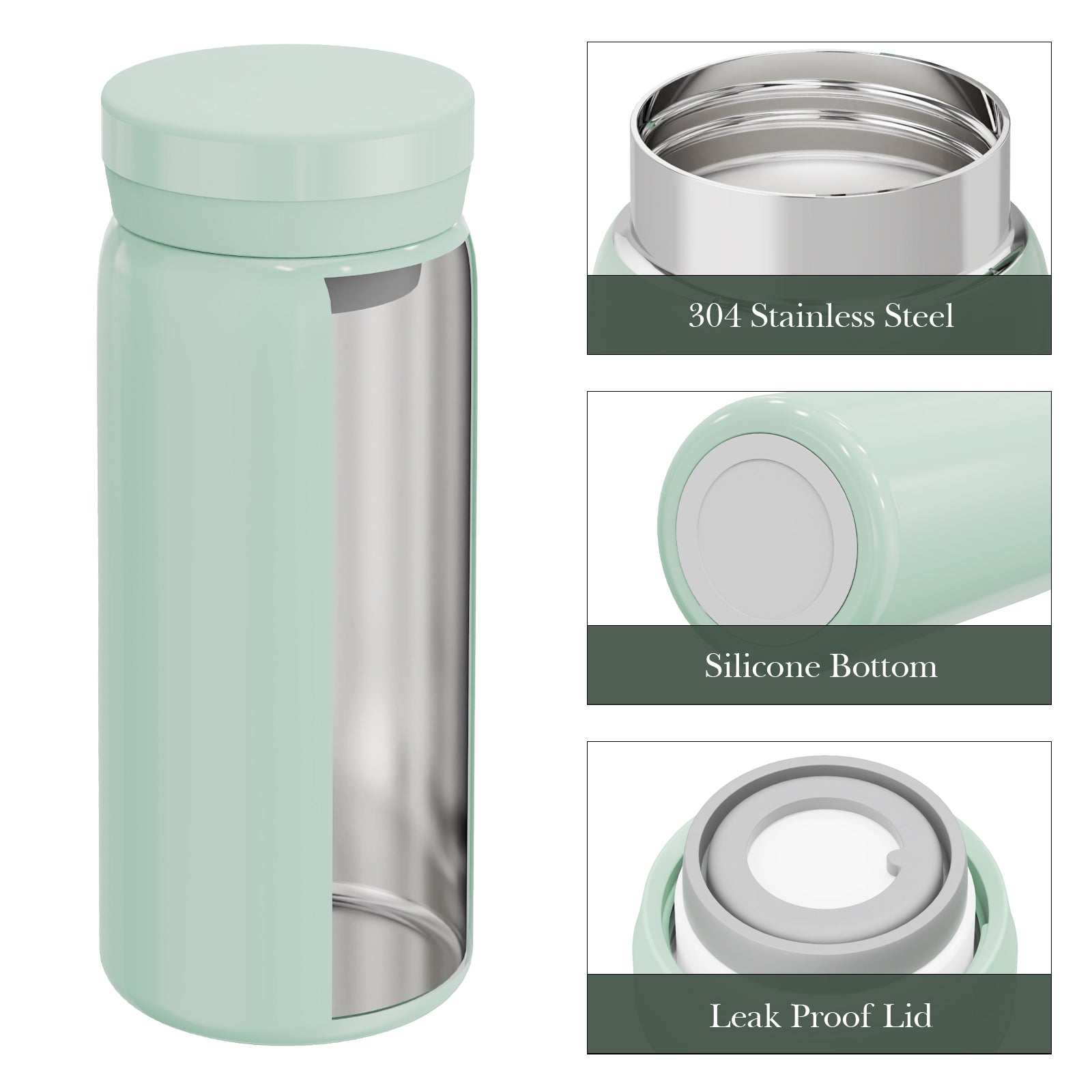 Linkidea 7oz (200ml) Mini Water Bottle, Vacuum Insulated Stainless Steel Bottle for Hot & Cold Drinks, Spill-Proof Small Bottle Fit Handbag, Purse and Pocket (Green)