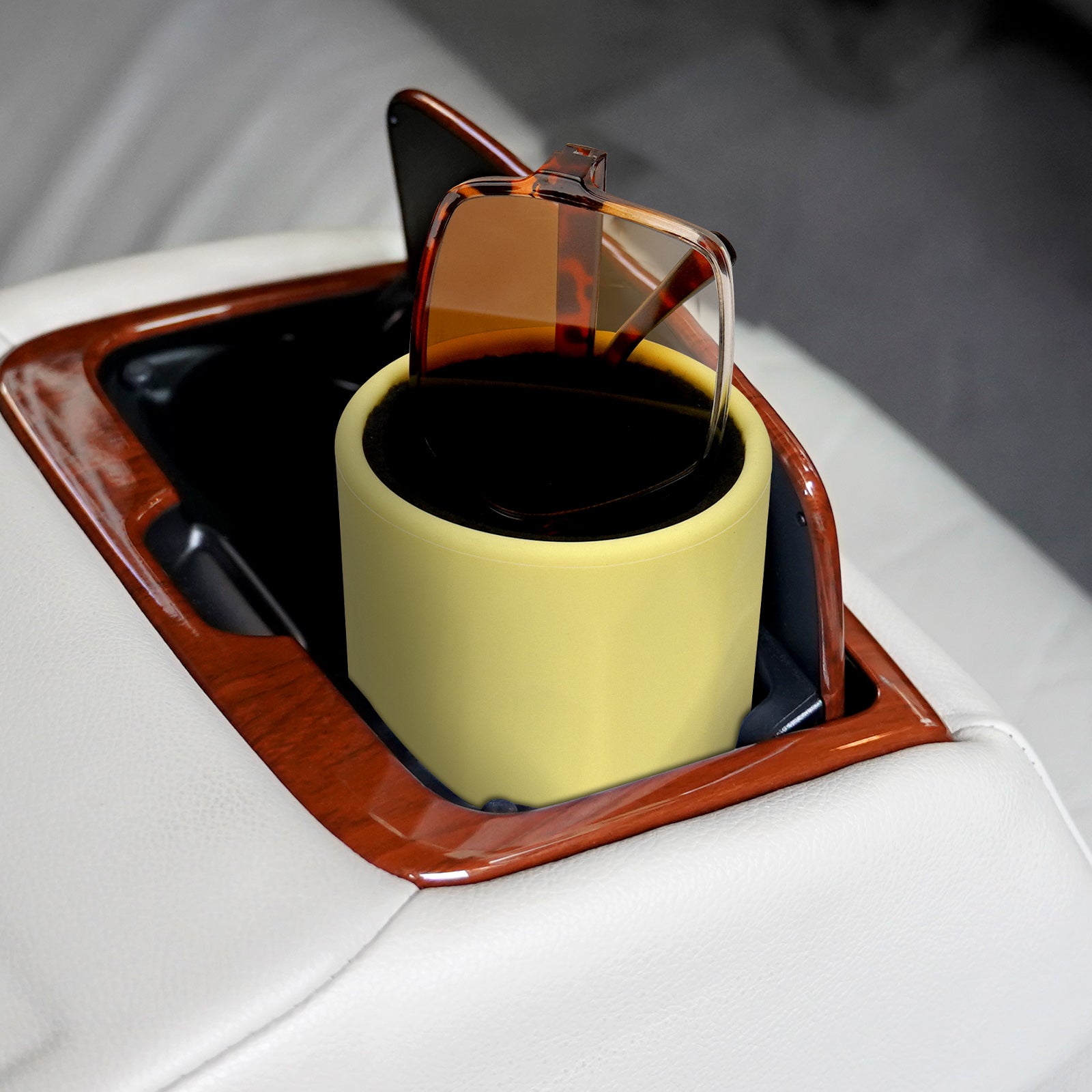 Car Cup Holder Sunglasses Stand, Extra Large Yellow Soft Silicone Eyewear Organizer with Plush Lined, Sun Shades Easy Access Storage, Scratch Protection