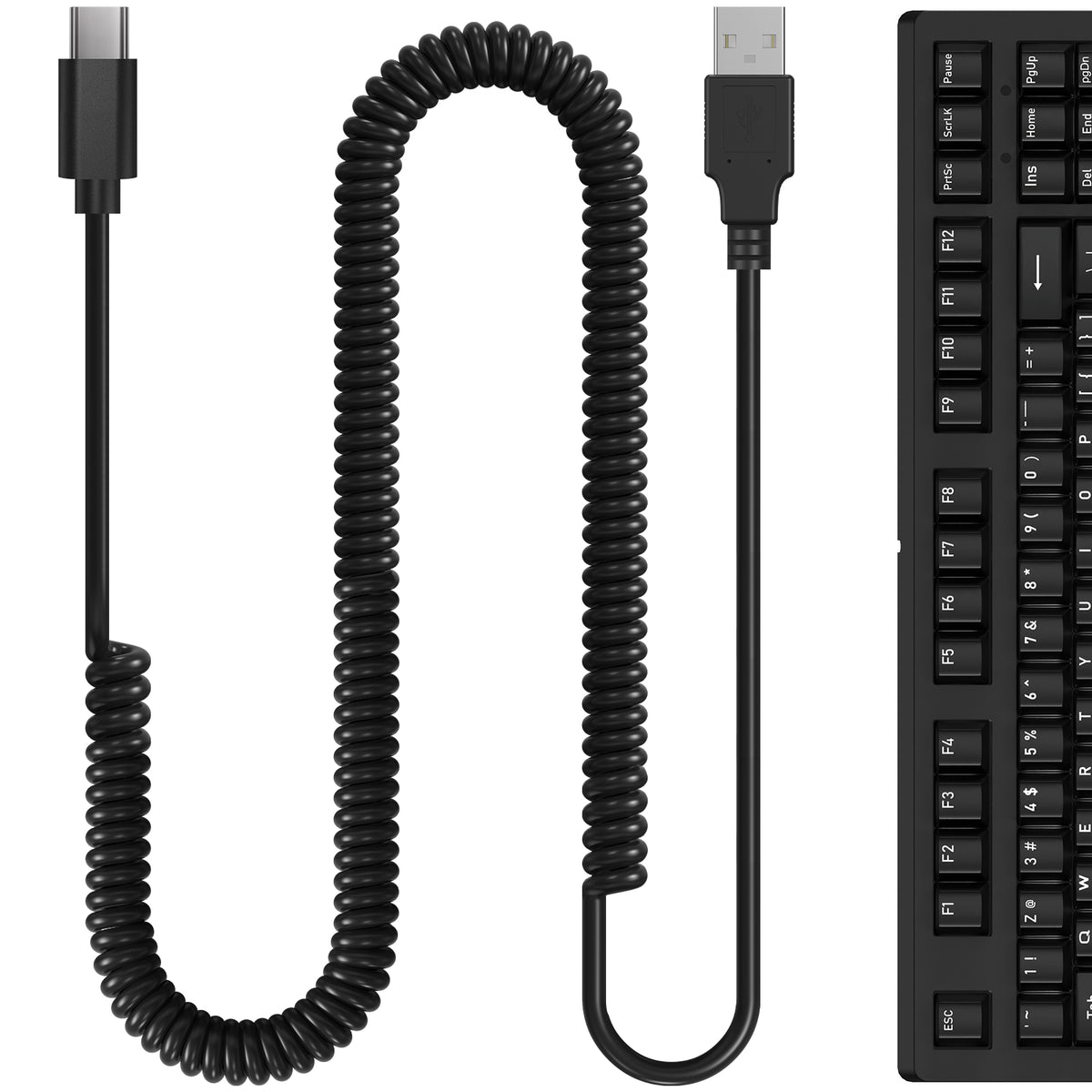 Linkidea Custom Coiled USB-C Replacement Cable Compatible with Razer Huntsman Mini, Pro 60%, KEMOVE Shadow 60%, Keychron K7, K6, K6 Pro, USB-A to Type-C Expandable Spiral Cord (Black/9.1ft)