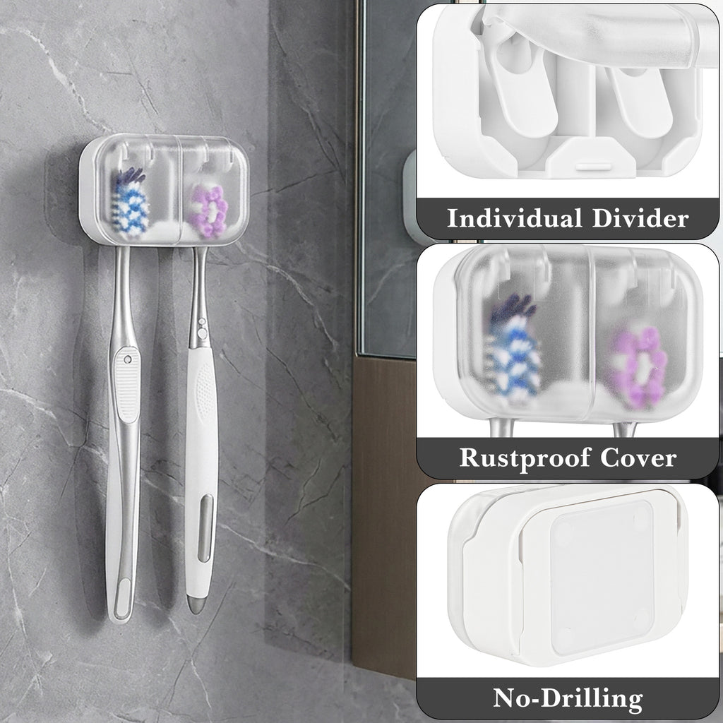 Linkidea Self Adhesive Toothbrush Holder with Individual Slot and Cover, Plastic Manual Brush Hanger for Bathroom, Shower, Compatible with Colgate Renewal, Oral-B CrossAction Toothbrush