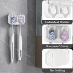 Linkidea Self Adhesive Toothbrush Holder with Individual Slot and Cover, Plastic Manual Brush Hanger for Bathroom, Shower, Compatible with Colgate Renewal, Oral-B CrossAction Toothbrush