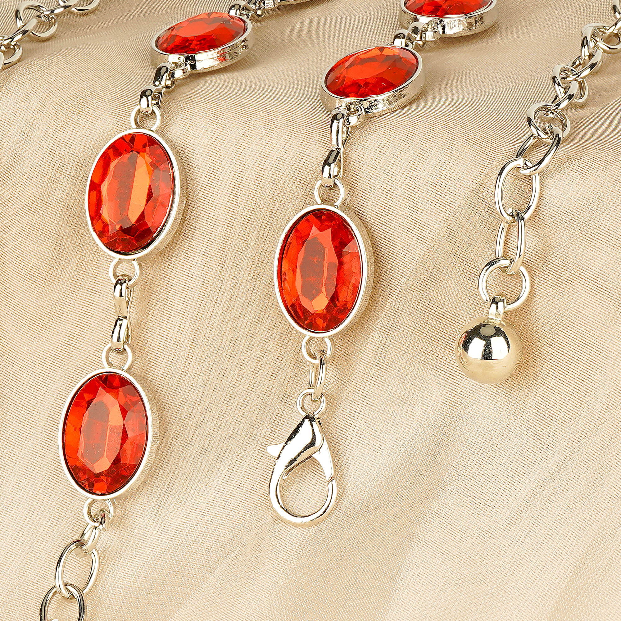 Plus Size Chain Belt for Women, Red Faux Jewel Waist Belt, 51 Inch Adjustable Extra Long Chunky Body Chain for Dresses, Party, Casual Wear, Fashion Jewelry Accessory