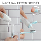 Linkidea 2 in 1 Portable Toothbrush Built-in Tube, Refillable Toothpaste Container Case, Travel Fold Kit with 2 Replace Head and 2 Cleaning Brushes (Blue, White)